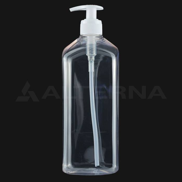 1 Litre PET Plastic Square Bottle with 28 mm Pump Dispenser