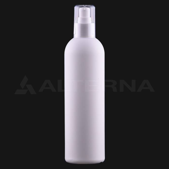 330 ml HDPE Boston Round Bottle with 24 mm Lotion Pump