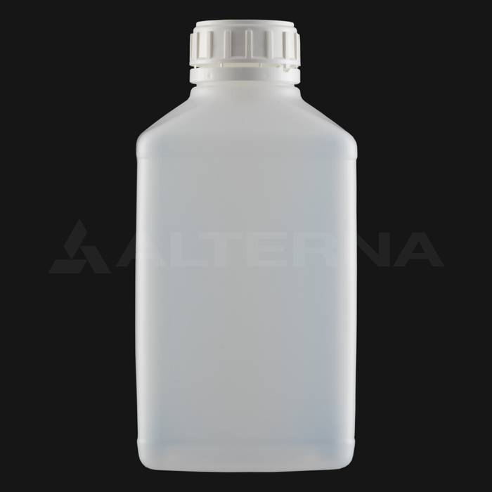 Прямоугольная бутылка из ПЭВП объемом 1 л с крышкой 50 мм с пенным уплотнением
