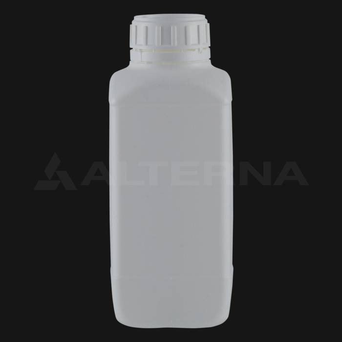 Квадратная бутылка из ПЭВП объемом 1 л с крышкой 50 мм с пенопластовым уплотнением