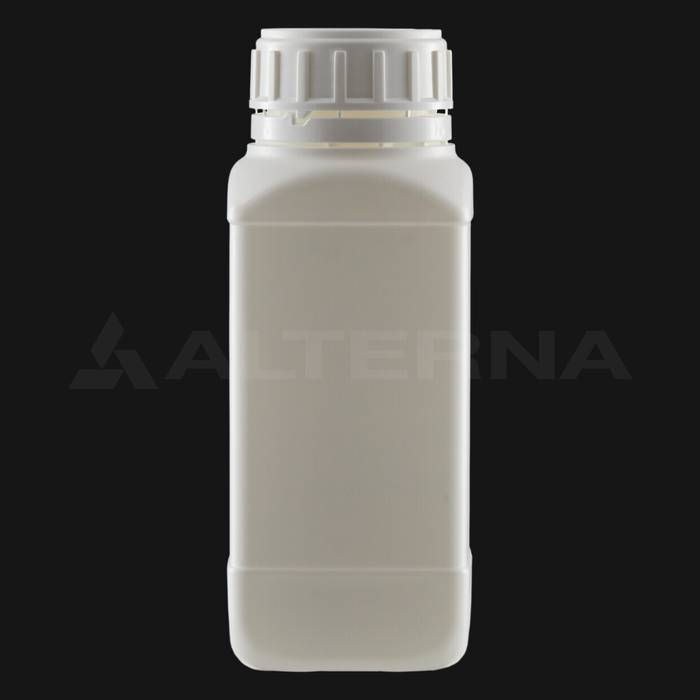 Квадратная бутылка из ПЭВП объемом 500 мл с крышкой 50 мм с пенопластовым уплотнением